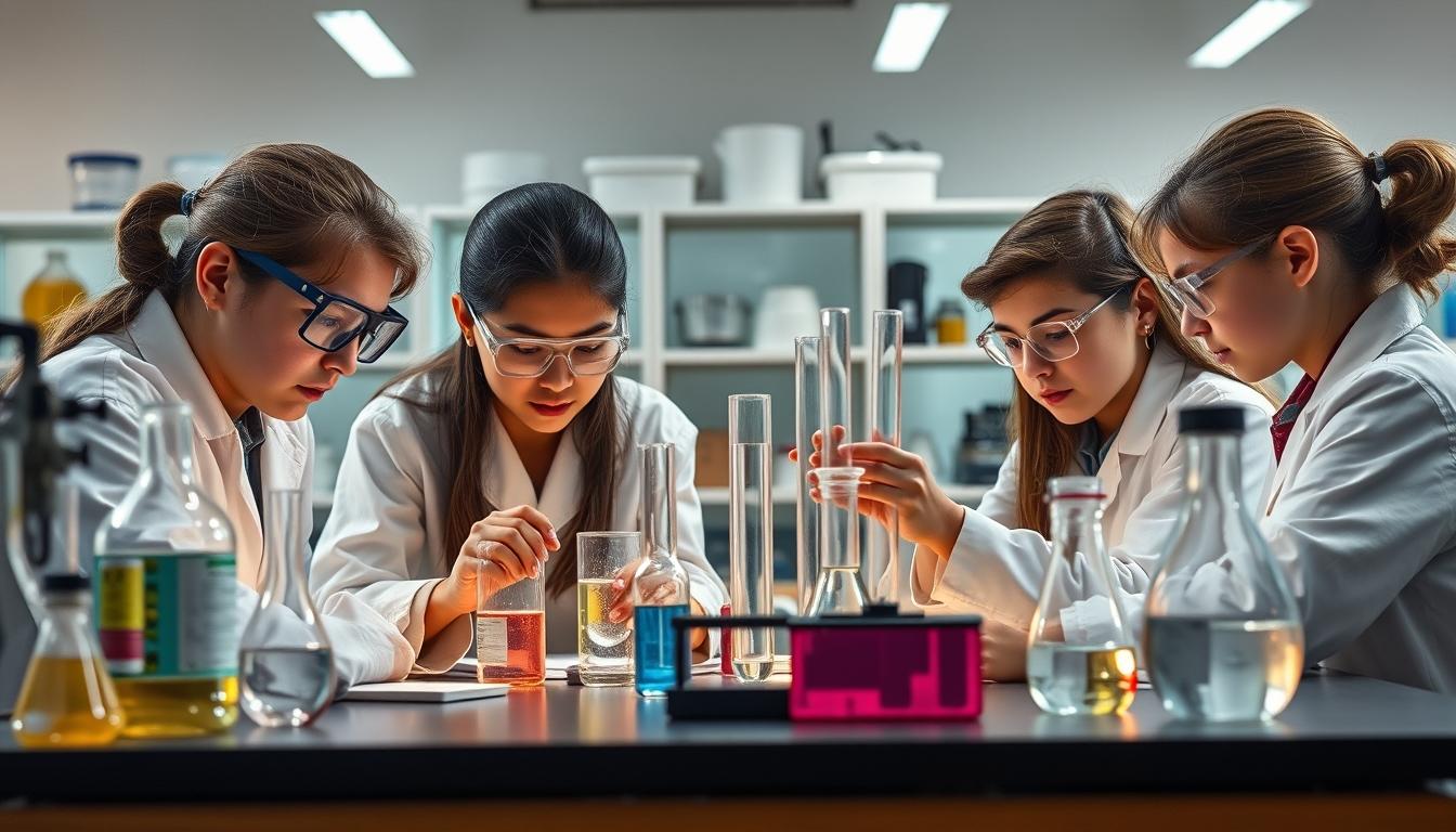 Students studying together in modern classroom