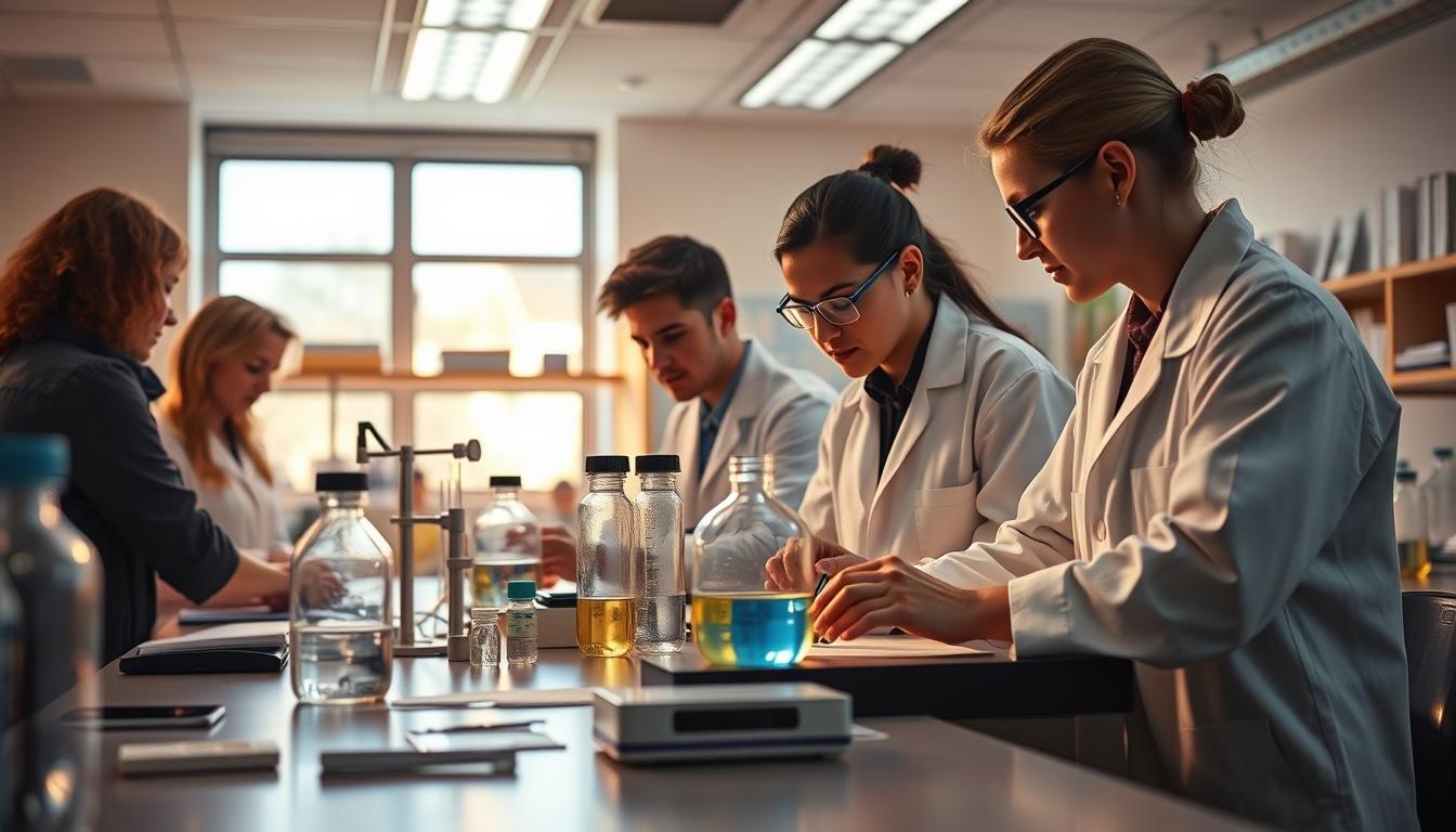 Students working in research laboratory