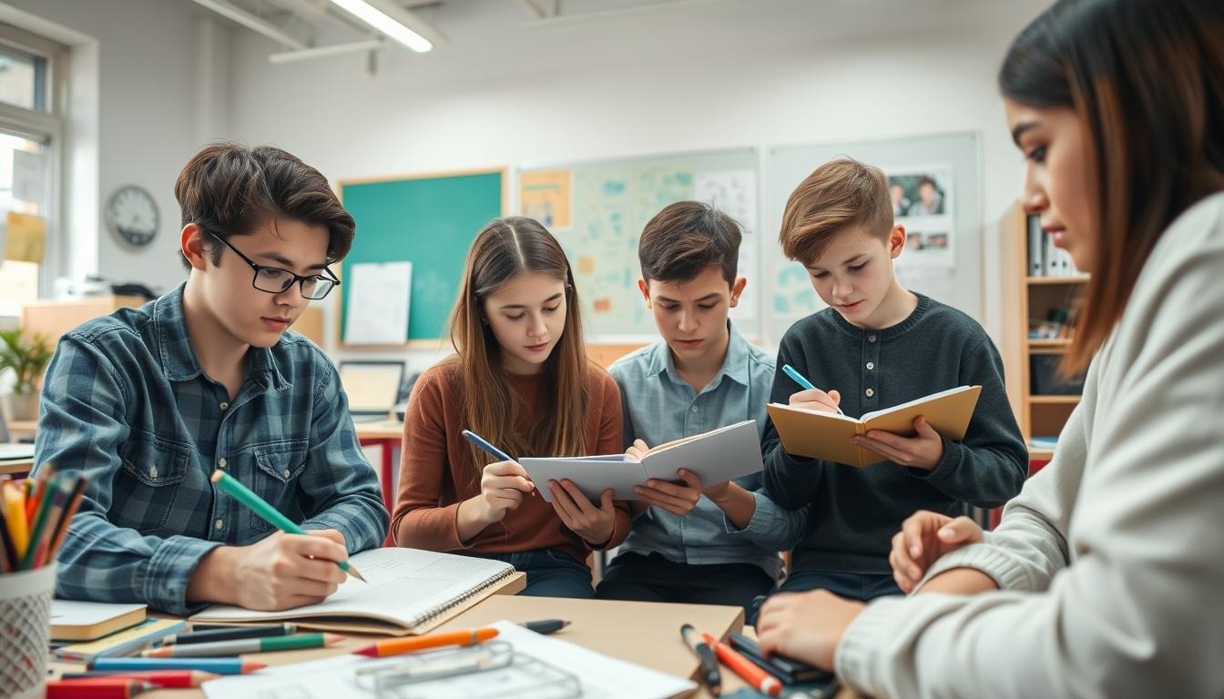 Student using a study guide to organize academic notes